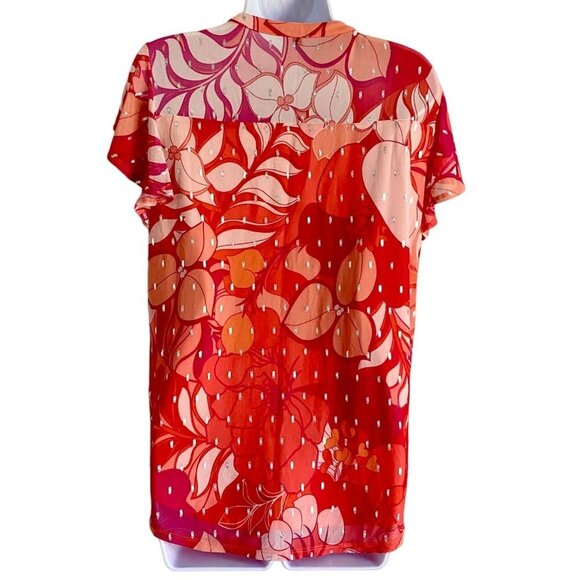 Ava & Grace Short Sleeve Quarter Button Lined Pink Orange Floral Top Women's Med - Picture 10 of 10